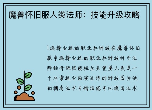 魔兽怀旧服人类法师：技能升级攻略